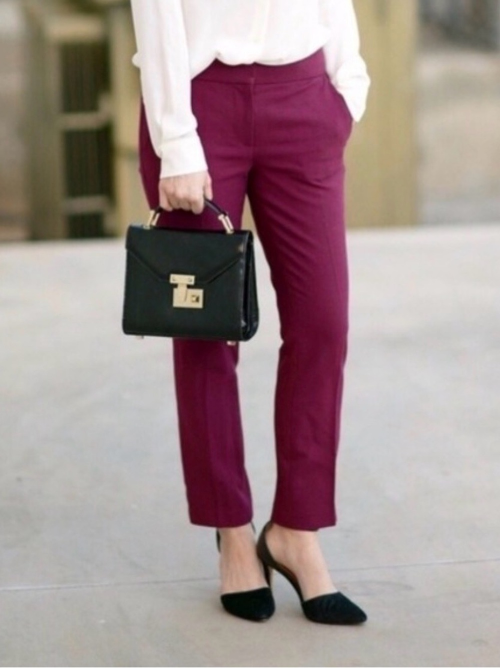 J Crew Campbell Tailored Straight-Leg Pants in Plum